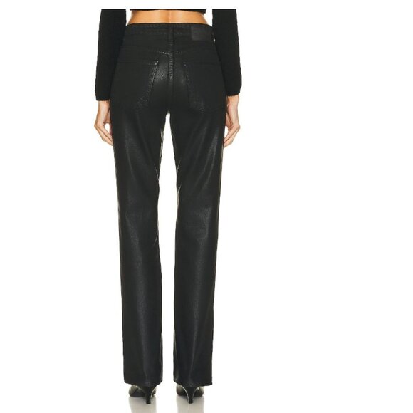 GRLFRND Harlow Black High Rise Slit Coated Denim Bootcut Size 28 - Picture 8 of 11